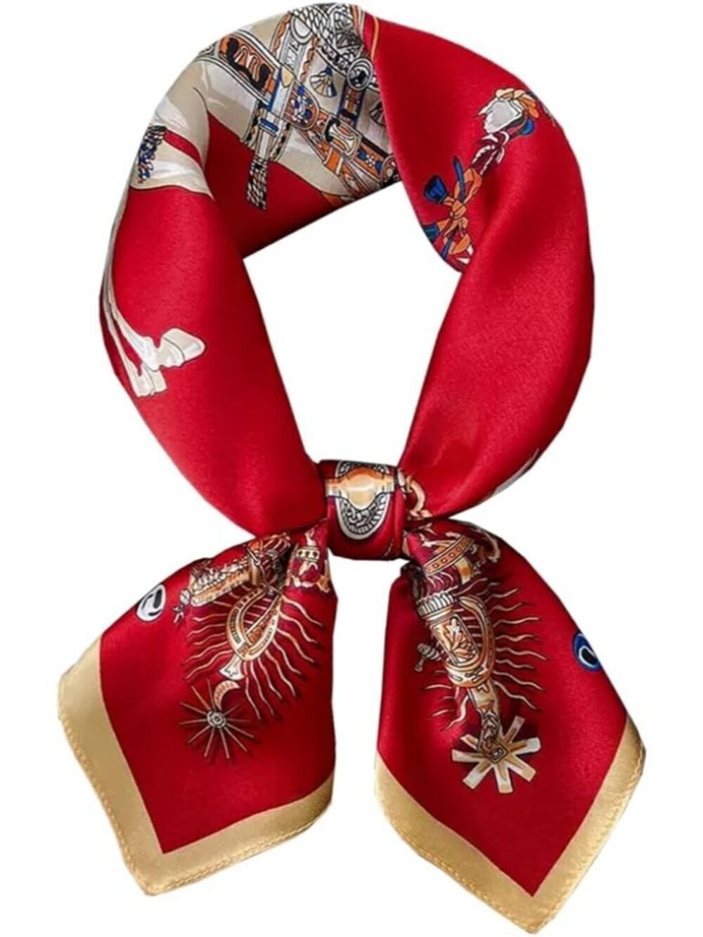 Women's Horse Red Mulberry Square Scarf for Hair Digital Printed Headscarf Silk